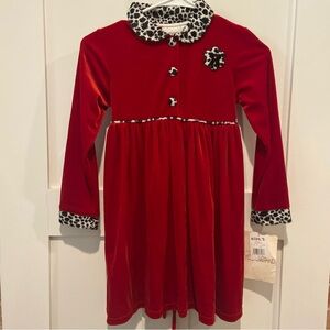 Youngland Dress Girls 6 Red White Black Velour Christmas Holiday Faux Fur New